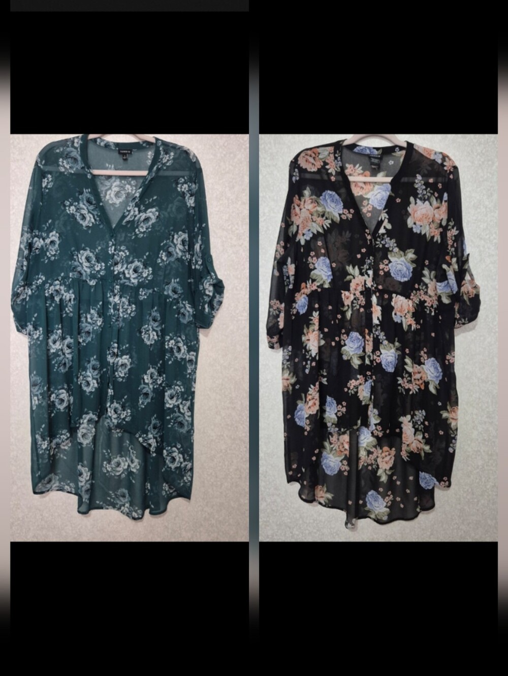 Torrid Bundle Of 2 Green-black Floral Button-Front Hi-low Tunic-Size:1